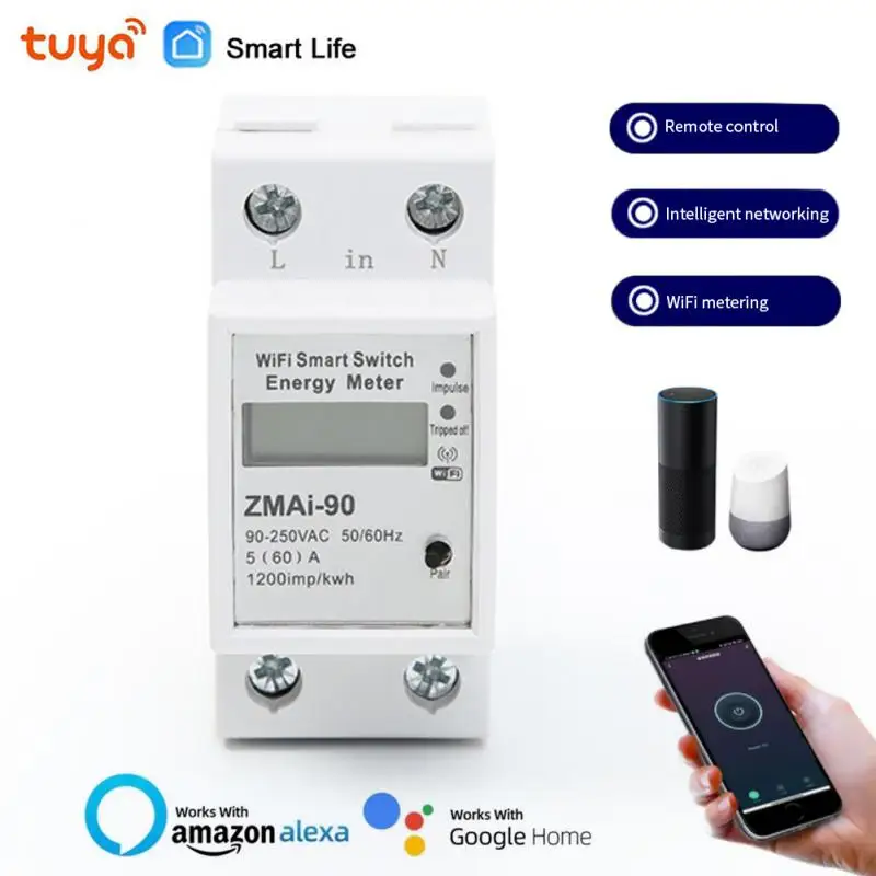 

Tuya Smart Energy Meter WIFI Remote Control Tuya/smart Life App Power Meter Din Rail Single-phase Meter Switch Control Alexa