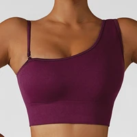 blue sexy sloping shoulder yoga top sports bra underwear women nvgtn gym yoga wear ribbed crop top bra without bones workout top