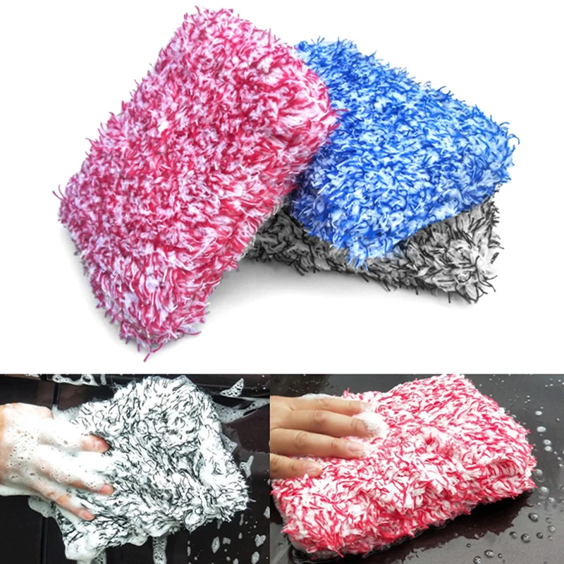

Microfiber Car Wash Pad Plush Car Wash Sponge Pad Wax Detailing Brush Auto Care Water Absorption Sponge