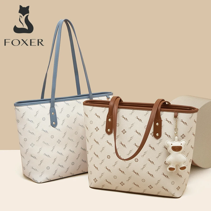 FOXER Women PU Leather Commuter Shoulder Bag Large Capacity Handbag Lady Versatile Tote Suitable For Small Laptop Top Handle Bag