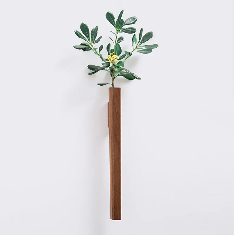 

Nordic Minimalism Solid Wood Wall Vase Water Planting Wall Hanging Chinese Traditional Zen Plant Pot Bonsai Glass Bottle 41cm