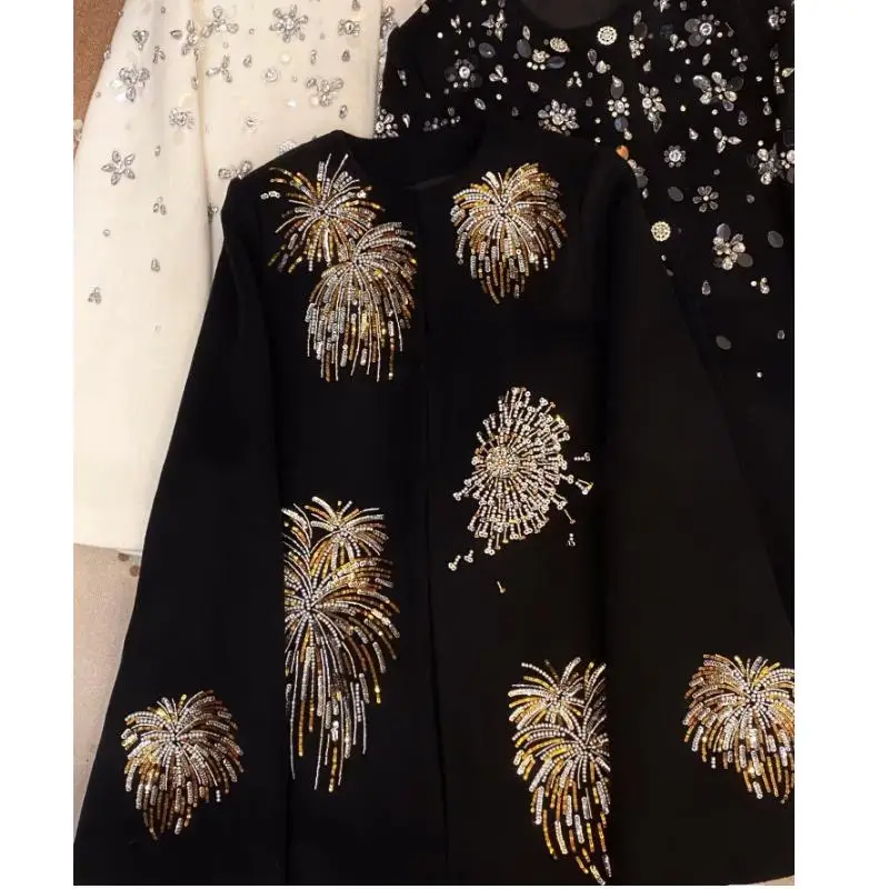 Ретро фейерверк шаль с вышивкой модная черная бархатная накидка пальто