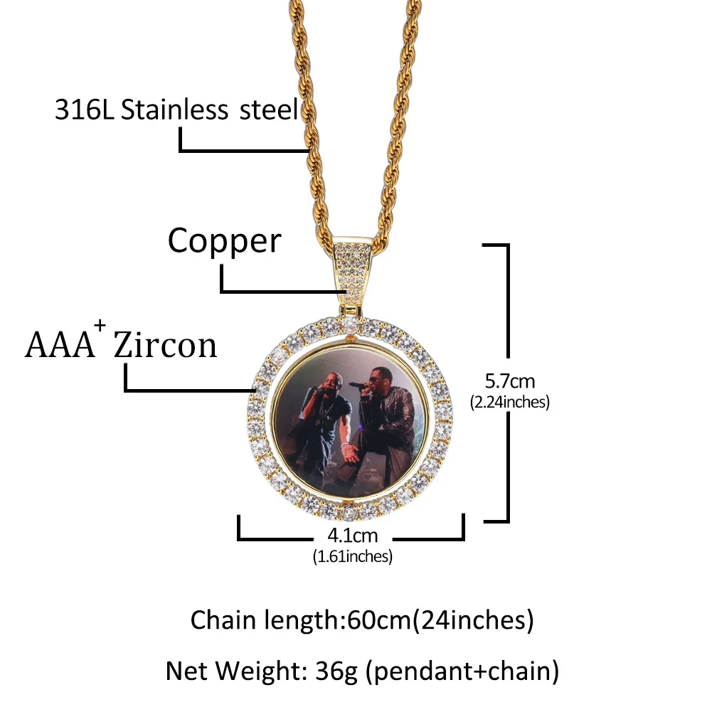 Scooya rotatable doublesided photo pendant necklace color photo men and women couple necklace commemorative gift fashion jewelry