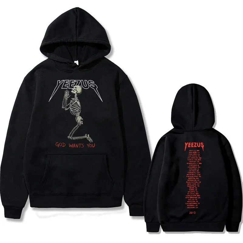 Купи New God Wants You Hoodie Kanye West Double Sided Logo Print Sweatshirt Skull Graphic Hoodies Men Women Hip Hop Fashion Clothes за 579 рублей в магазине AliExpress