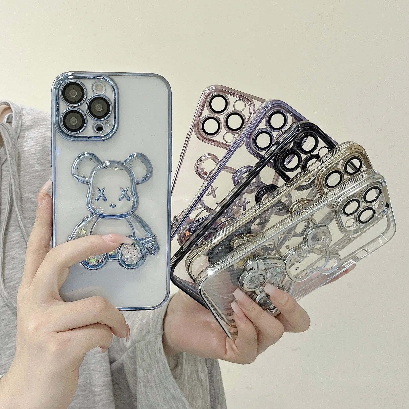 

Transparent Stereoscopic Violent Bear Mobile Phone Case All-inclusive Drop-proof Lens Protective Case Iphone14/13/12/11/x