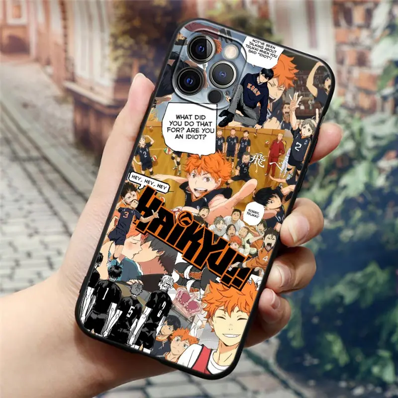 Black Silicone Case for IPhone 12 11 13 14 Pro Max XS XR 8 7 Plus SE Soft Cover Funda High School Volleyball Manga Haikyuu Anime images - 6