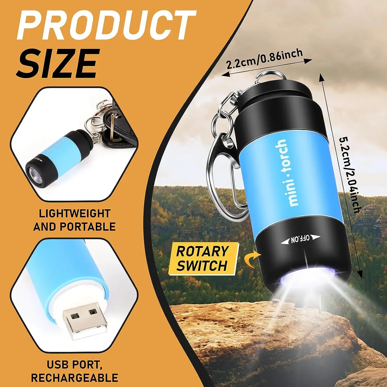 Фото Мини-светодиодный брелок-фонарик USB-фонарик Карманный брелок-светильник Брелок-лампа USB-фонарики №2