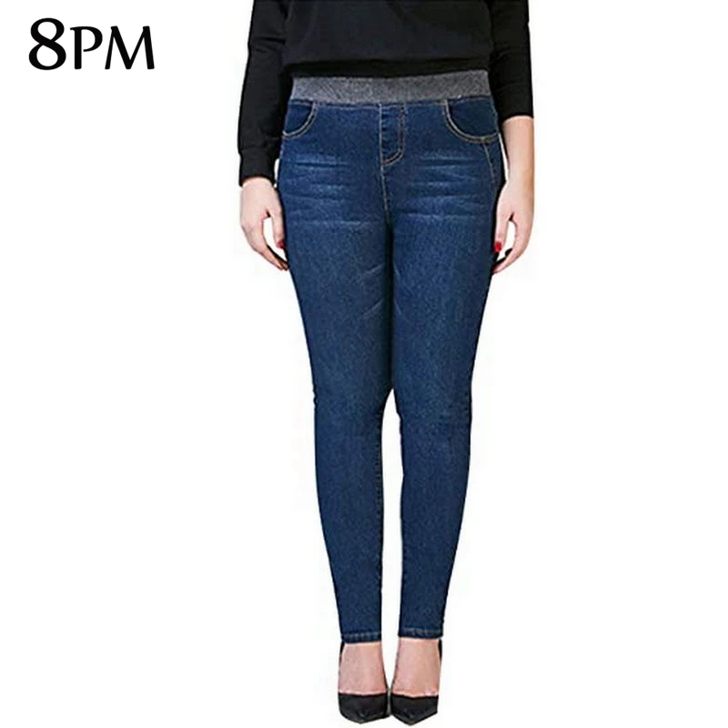 Women Casual Jeans High Waist Elastic Waist Pencil Pants Fashion Denim Trousers  Mom Jeans ouc549