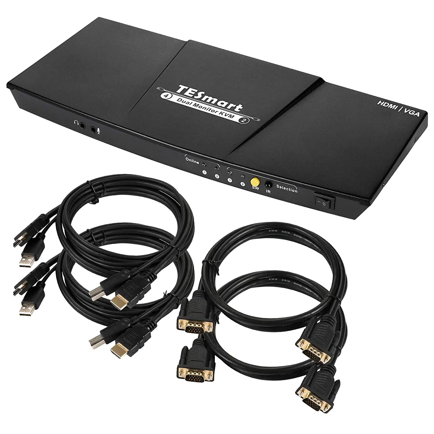 TESmart Dual-Monitor-KVM-Switch-2 Port (2 HDMI Ports and 2 VGA Ports) Updated 4K@60Hz KVM Switch HDMI with Remote Microphone and
