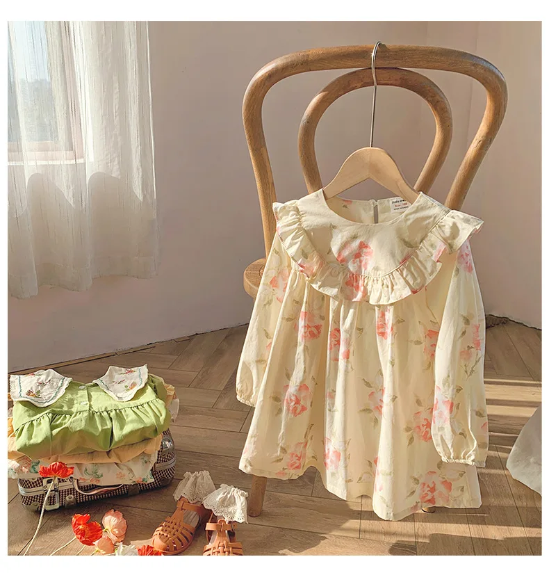 

Spring 2023 baby clothes baby girls flower embroidery bubble sleeve dress little princess cotton dress children's skirt clothing