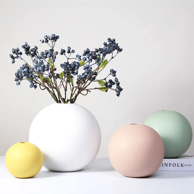 

Nordic round ceramic pot middle size bright color flower vase home office entrance shelf decoration ball shape vivid warm gift