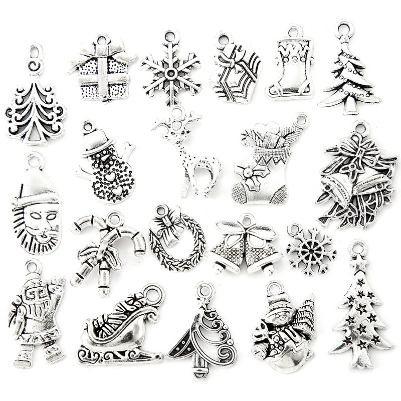 

10-30pcs Christmas style charm Christmas tree Santa Claus crutch for Earring necklace Pendants DIY Handmade Craft Jewelry Making