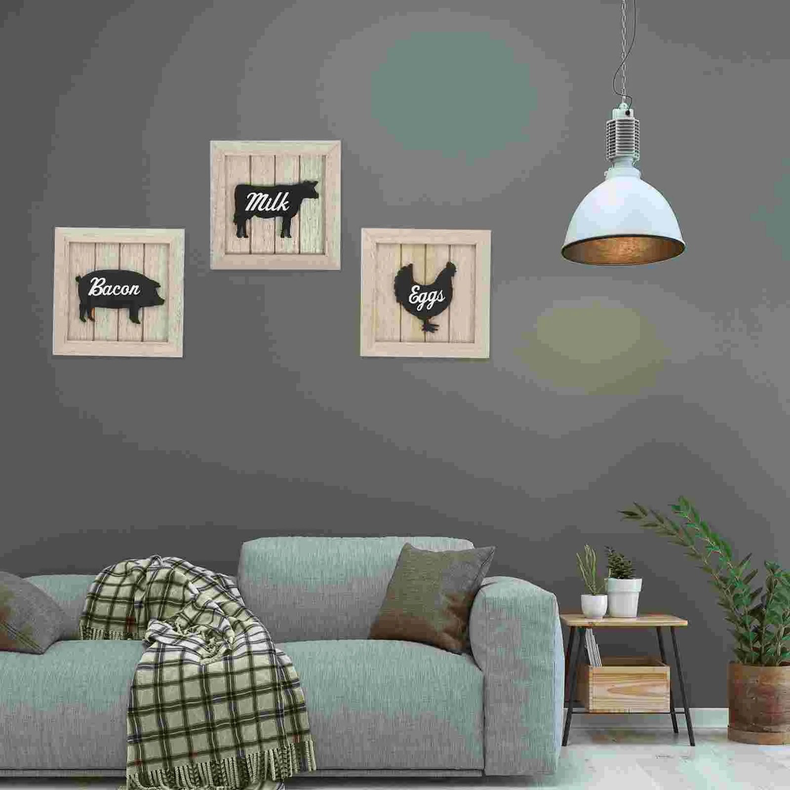 

3pcs Kitchen Door Hanging Pendant Animal Pattern Door Sign Wood Doorplate Wall Hanging Decor