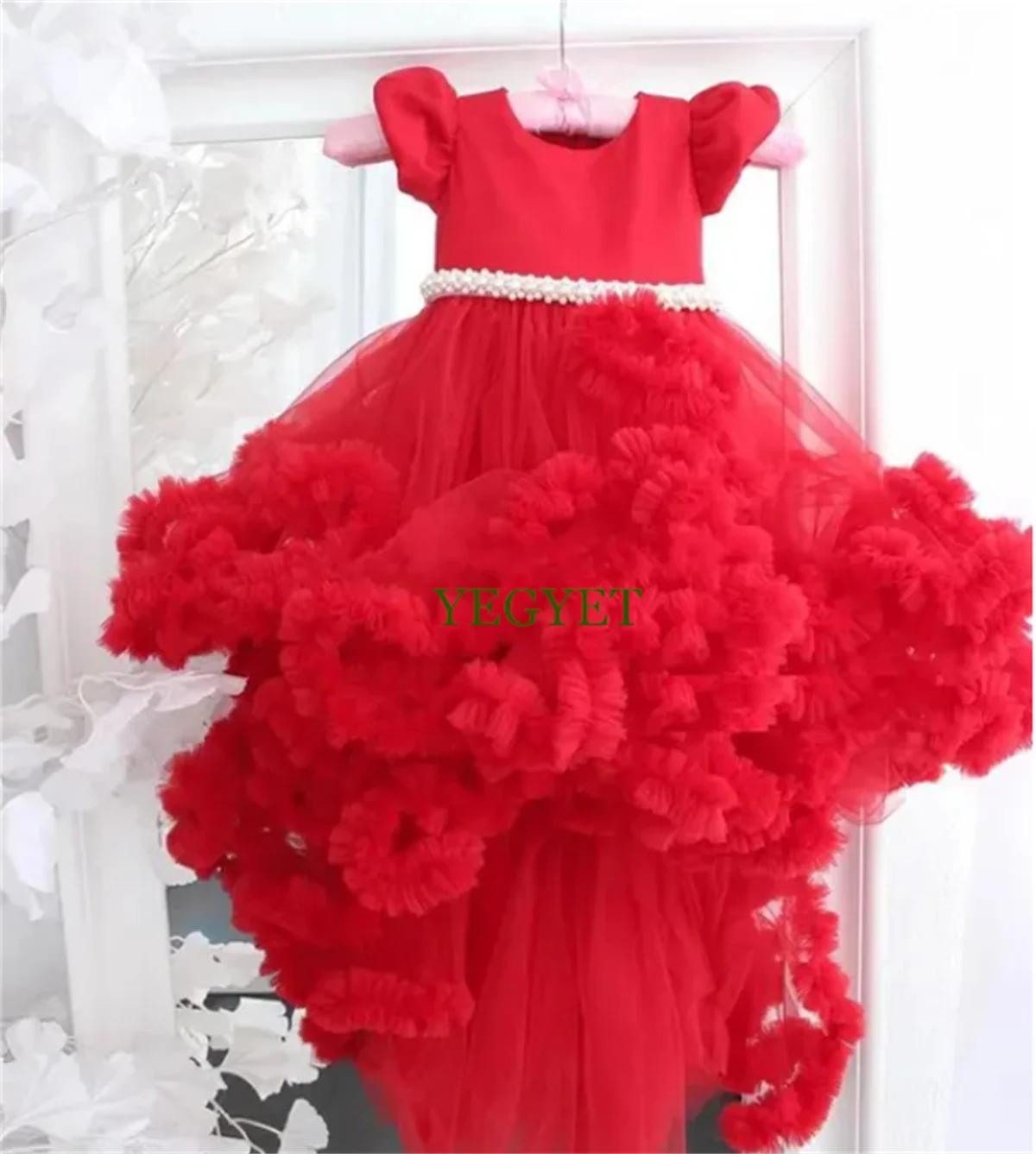 Тюлевые платья с красным облаком и высоким низким цветочным узором для девочек