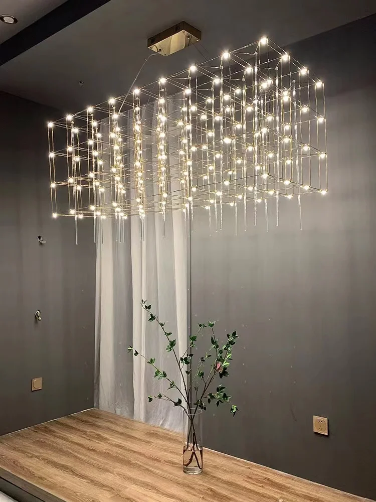 Скидка Кубические люстры в форме звездного неба, лампа для гостиной, ресторана, лобби отеля, бара, отдел продаж, песочный стол, индивидуальное освещ...