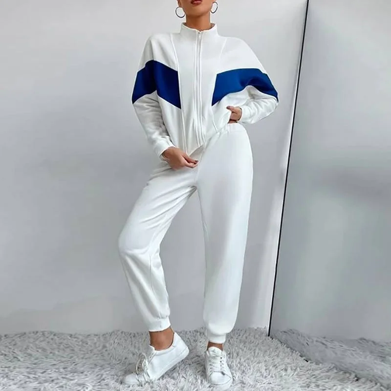 

Ladies Autumn Casual Sports Suit Homewear Women's Winter Two-Piece Set 2022 Fashion New Colorblock Zip Sweater + Pants Suit