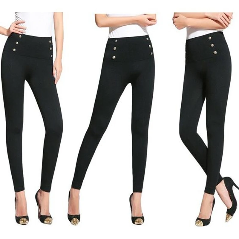 

Women's Black Pants Pencil Trousers Women Slim Ladies Elastic Trousers Female High Waist Leggings Button / Ziper / Diamond Pants