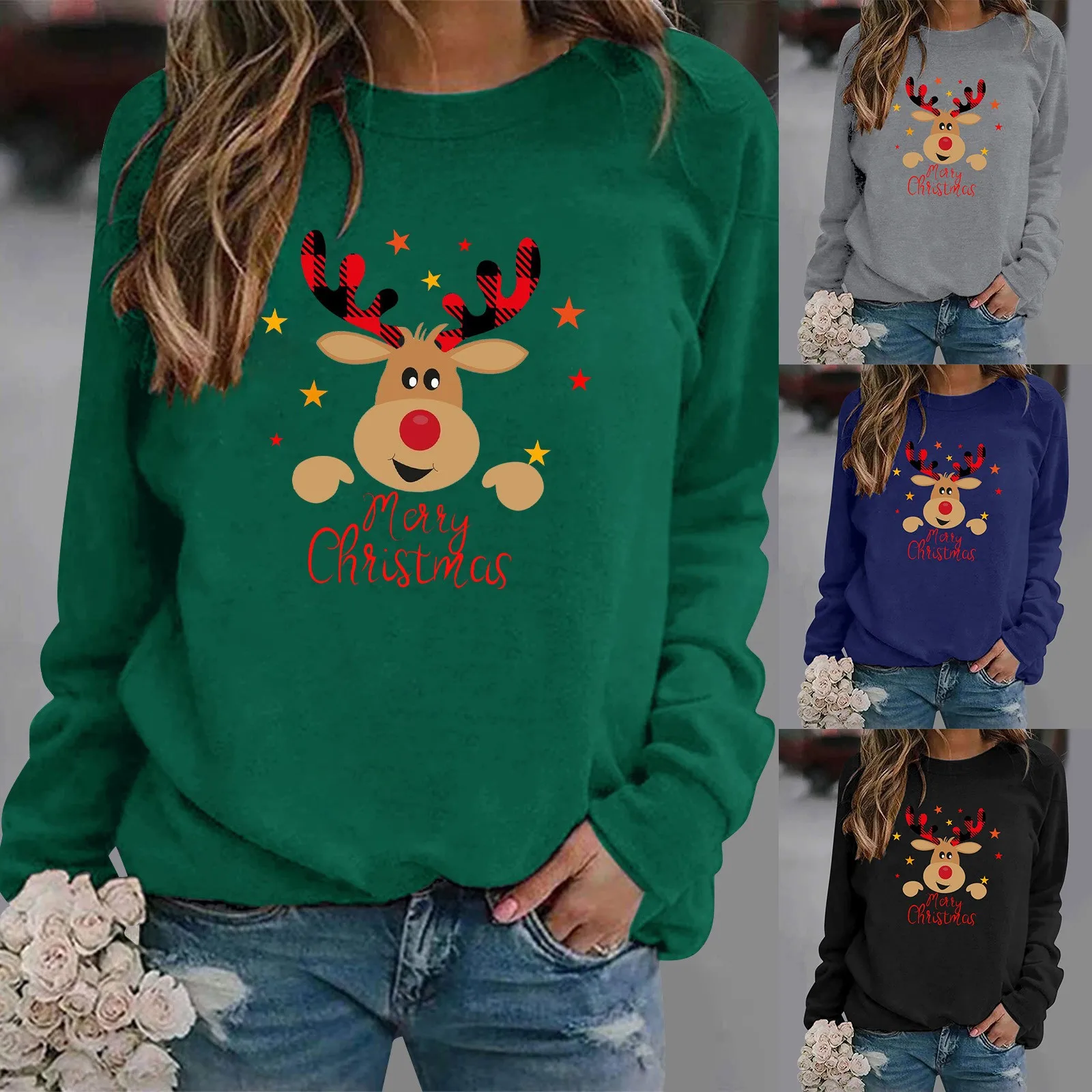 

Christmas Jumper Women's Sweatshirt Crew Neck Long Sleeve Christmas Jumper Casual Christmas Hoodie Athletic Color Long Sleeve