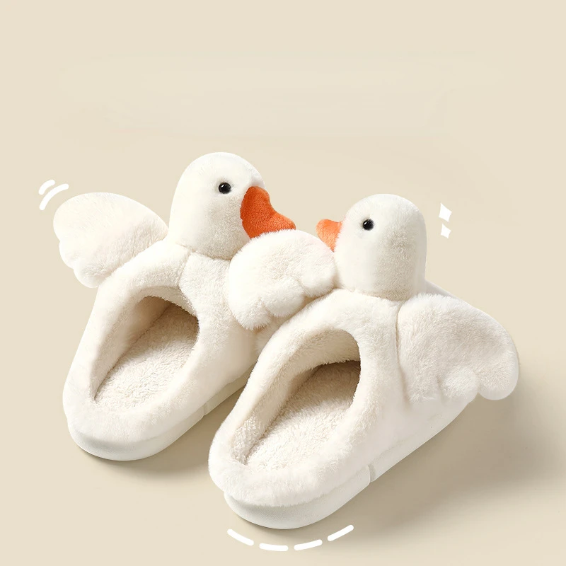 

Cute Big White Goose Cotton Slippers Women's Winter Indoor Home Plush Thickened Men's Cartoon Cotton Slippers Zapatillas Planas