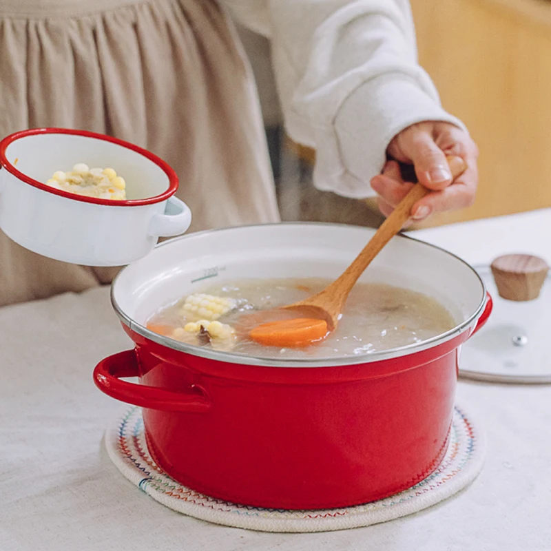 

Кухонные кастрюли, эмалированные красные классические кастрюли для деликатеса, посуда, антиадгезивные кастрюли для кухни, Корейский горшок