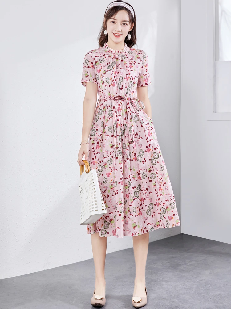 Женское платье из чистого хлопка с цветочным принтом Новинка лета 2024 облегающие