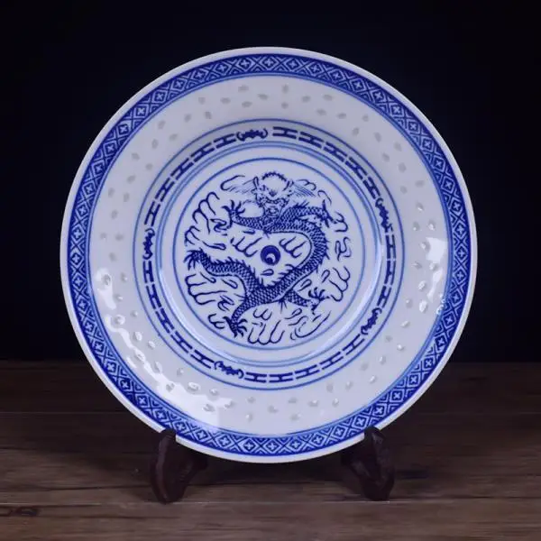 

Restore ancient ways round disc ceramic color of blue and white porcelain dragon family deep dish pattern plates