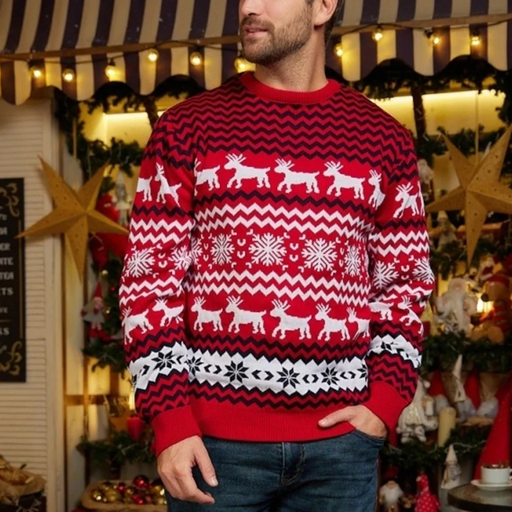 Новые зимние рождественские свитера модные вязаные пуловеры с круглым вырезом и