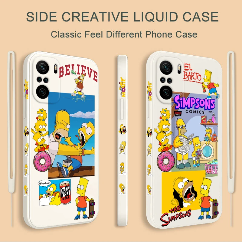 

Disney Carton The Simpsons Phone Case For Redmi K50 K40 Gaming K30 K30S 10 10C 10X 9A 9 9T 9C 9AT 8 5G Liquid Left Rope