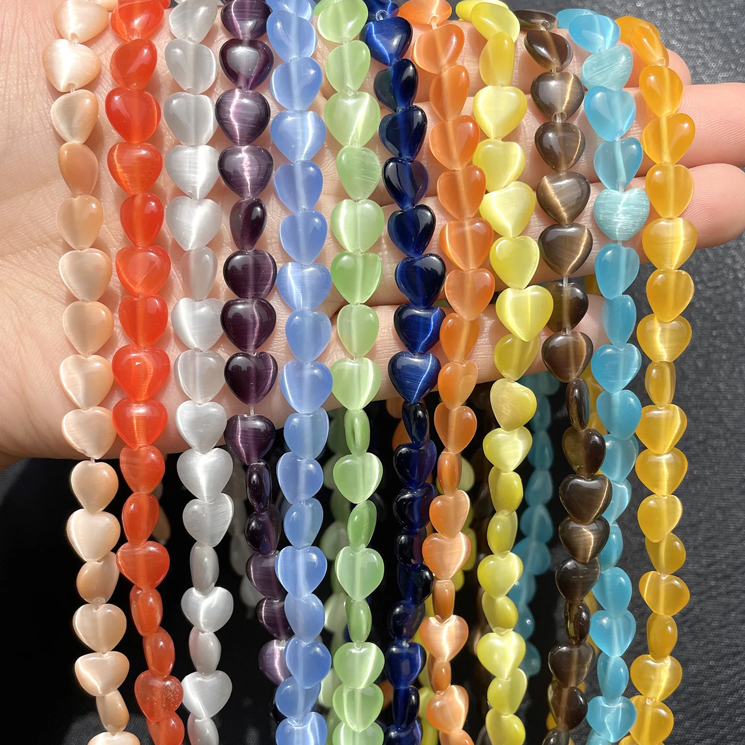 

8mm Love Heart Cat Eye Beads Natural Stone Smooth Loose Gemstone Spacer Beads for Jewelry Making Bracelet DIY Handmade