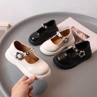 childrens light leather shoes kids soft flower shoelaces metal buckle leather shoes girls flat with school shoes beige black