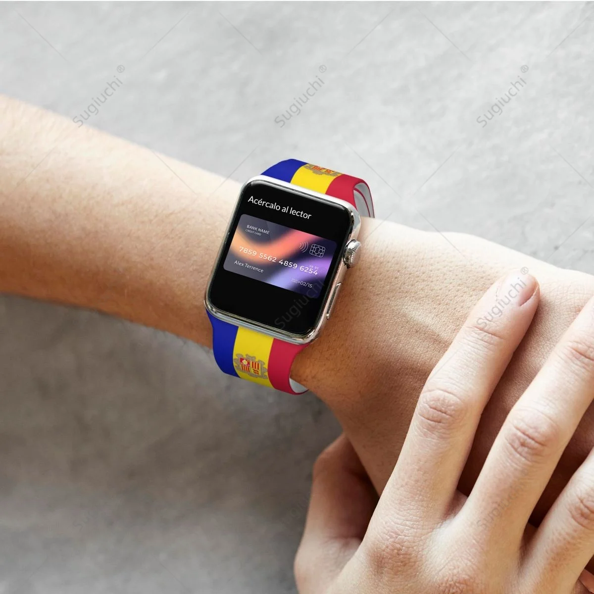 Фото Универсальный спортивный ремешок с 3D-печатью флага Андорры для Apple Watch Ultra 2, силиконовый ремешок для Iwatch Series 9, 8, 7, 6, SE, 5, 4 №5