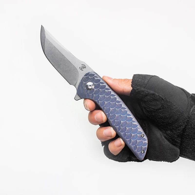 Складной нож Hokkaido карманный резец со шкалой синего дракона и титановой рукояткой