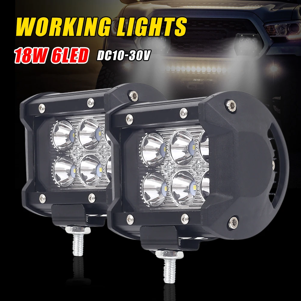 

2PCS 18W 6LED Car LED Work Light DC10-30V Off-Road Driving Light Double Row Flood Spot Light Bar for Car Motorcycle ATV Truck