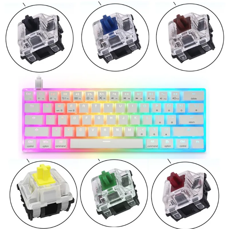 Проводная программируемая Механическая игровая клавиатура AK61 с RGB подсветкой, 60% клавиш
