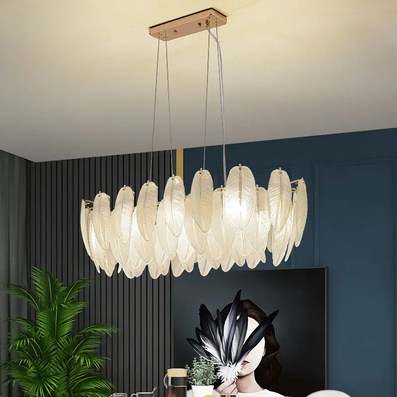 

LED pendant lamp Nordic Luxury Chandeliers for Living Room Glasses Feather Dining Table Bedroom Light Fixtures