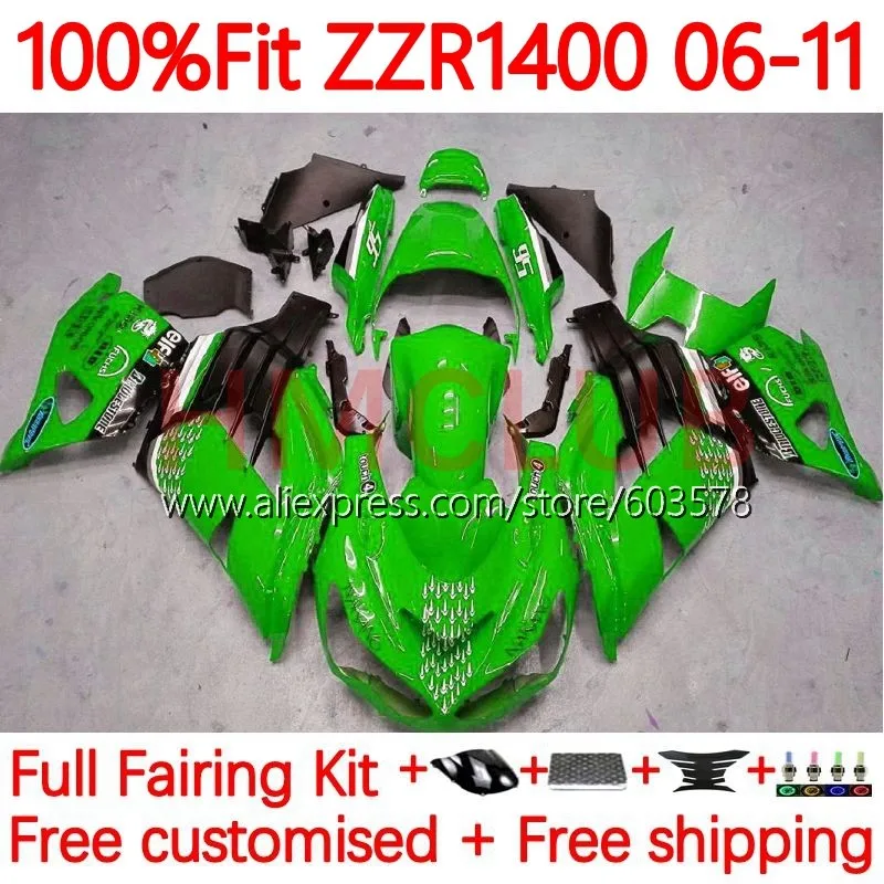 

OEM комплект для KAWASAKI NINJA Зеленый Глянец ZZR 1400 ZZR1400 2006 2007 2008 2009 2010 ZZR-1400 06 07 08 09 10 11 обтекатель 80No.49