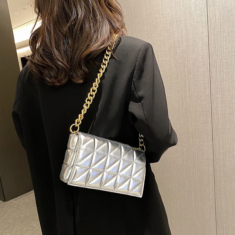 Brand Women's Shoulder Bag 2023 Chain Quilted Shoulder Purse And Handbag Women Clutch Bag Bright Pattent Leather Ladies Hand Bag