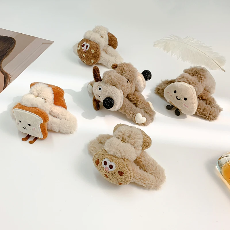 Милая мультяшная заколка для волос плюшевая печенье собака женская завязка на