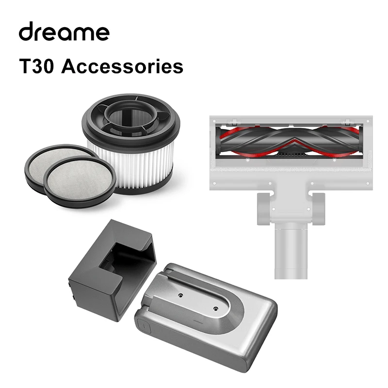 Dreame T30 Vacuum Cleaner Official Accessories, Filter, Extra Battery Replacement, Roller Brush Replacement Parts