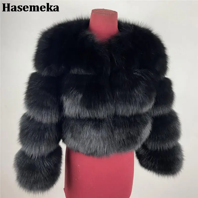 Fashion Winter Real Fox Fur Short Coat New Black Natural Fox Fur Jackets For Women Warm Thicken Luxury Slim Real Fur Outerwear