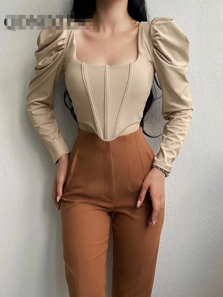 

Dinboanew Summer Women's Retro Square Collar Sexy Fishbone Corset Short Tops Women Sexy Tops Woman Tshirts Shirts for Women Tops