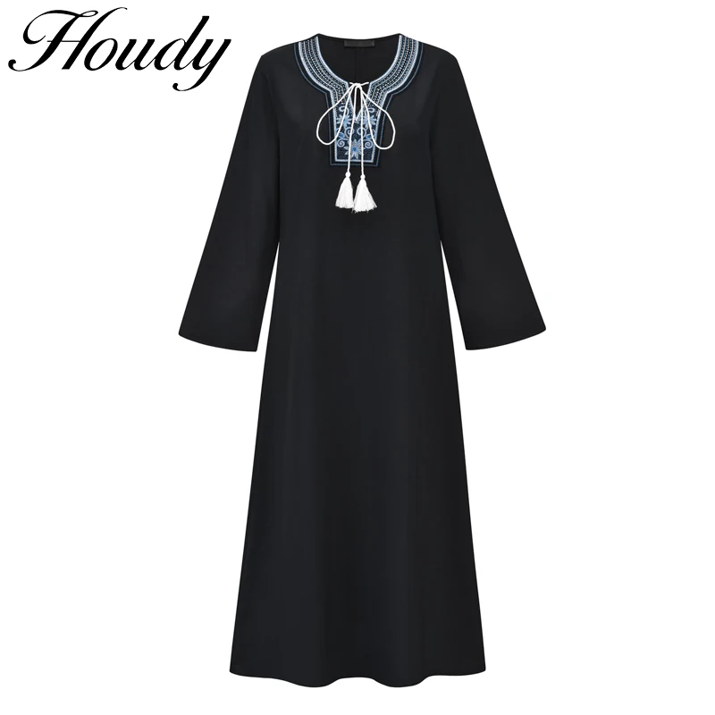 Женское винтажное платье с вышивкой, однотонное Черное длинное вечернее платье с рукавом до локтя, лето 2022