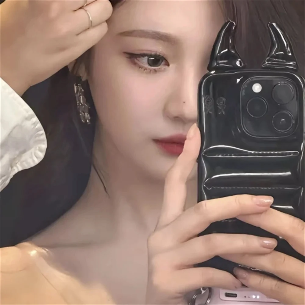 Креативный пуховик с изображением злых рогов чехол для телефона iPhone 16 15 14 13 12 Pro Max