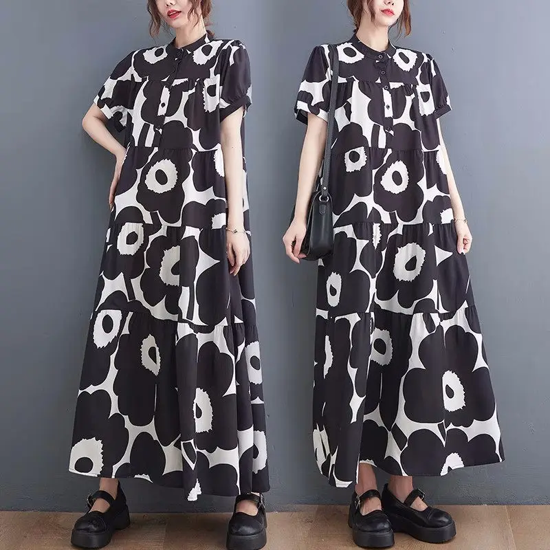 

Платье-рубашка женское оверсайз, свободного кроя, с коротким рукавом и принтом