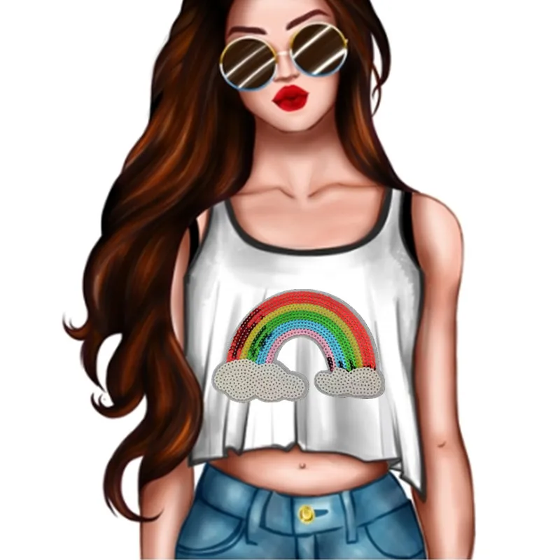 Сверкающая радужная милая нашивка с блестками сделай сам железная/шивная