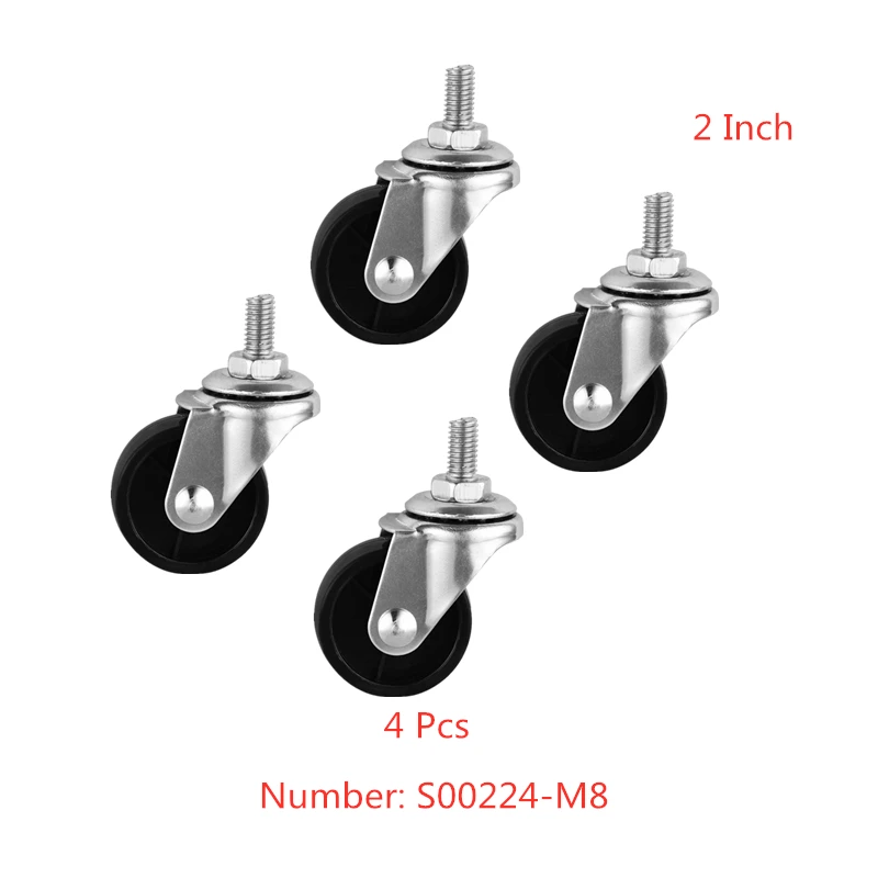 

4 Pcs/Lot 2 Inch Caster Black PP Screw Universal Wheel M8 Screw Furniture, Diameter 50mm Split Cart