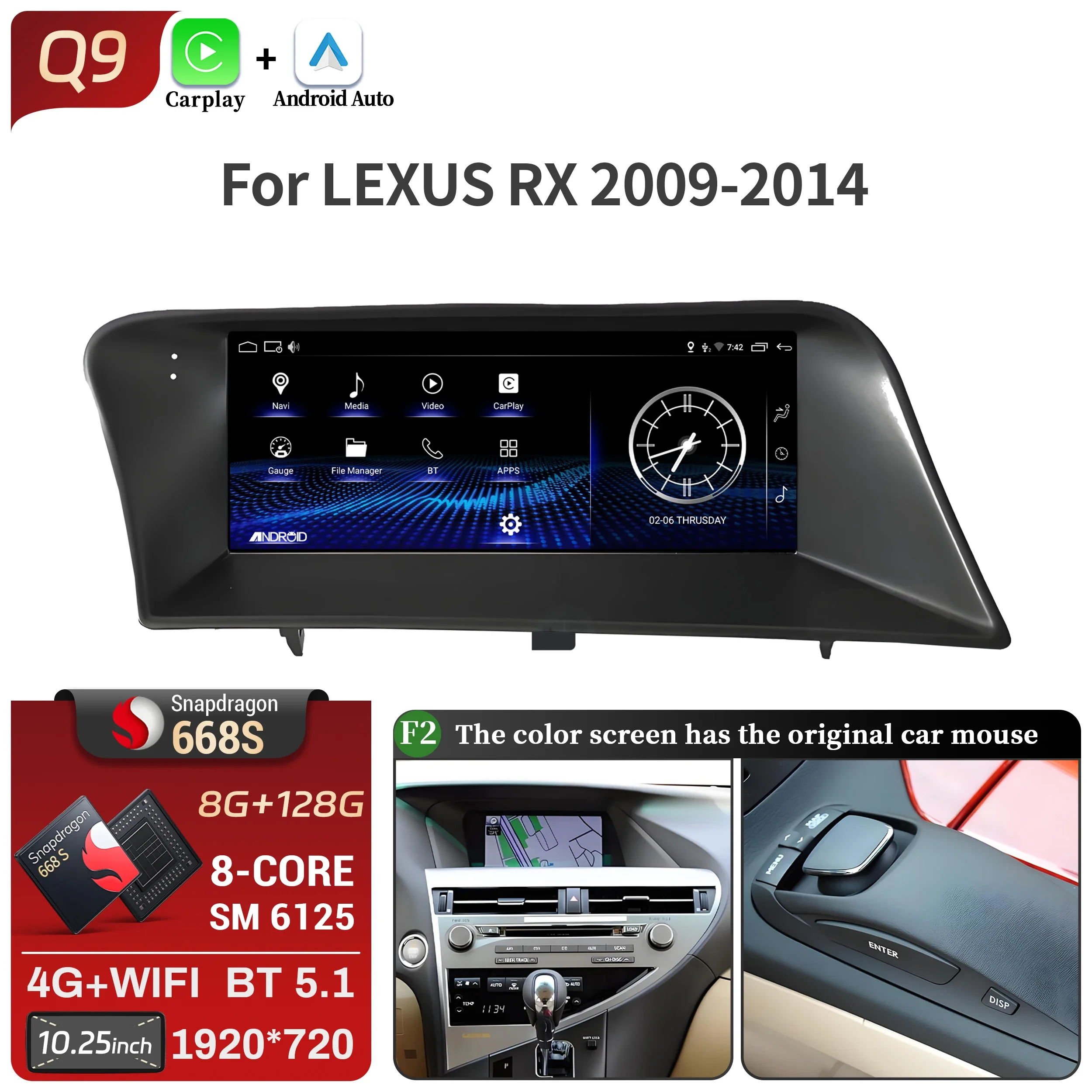 

10,25 дюймов для LEXUS RX350 RX450h RX300 RX270 RX350L 2009-2014, автомобильный радиоприемник, мультимедийный Carplay Snapdragon 668S, навигационный GPS-экран