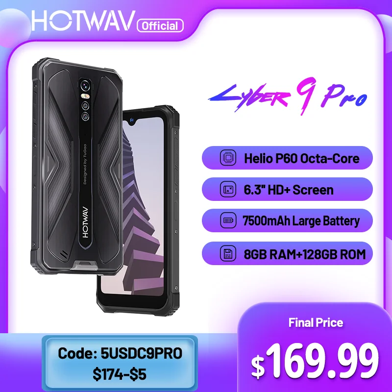 Hotwav Cyber 9 Pro Rugged Smartphone 8GB+128GB 7500mAh Helio P60 Octa Core 6.3 Mobile Phone 48MP Rear Camera 4G Cellphone 2022
