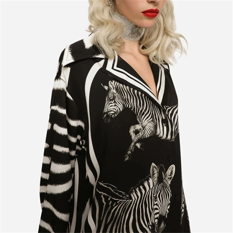 

traf 2023 woman shirt satin 3D zebra print loose casual women's shirt y2k clothes New fashion long sleeve top cardigan bra