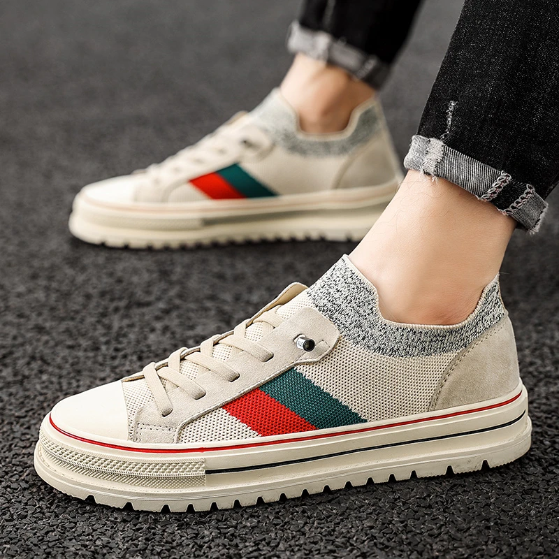 

Men's Shoes Fashion Spring New Board Shoes Comfortable Outdoor Non-slip Rubber Platform Casual Shoes for Men Sneakers Mesh Knit